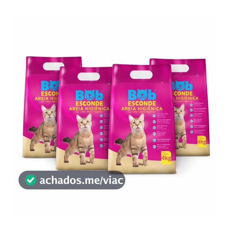 Areia Higiênica para gatos kit com 4un de 4kgs Mandioca Bob Esconde Para Gatos