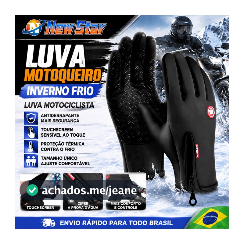 New Star Luva Motoqueiro Inverno Frio Luva Motociclista Antiderrapante Tamanho Único TouchScreen Sports