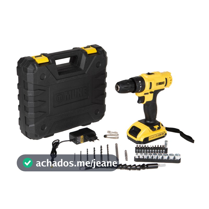 Parafusadeira e Furadeira de Impacto a Bateria 12V 3/8 10MM Muke Tools com 30 Acessórios e Maleta
