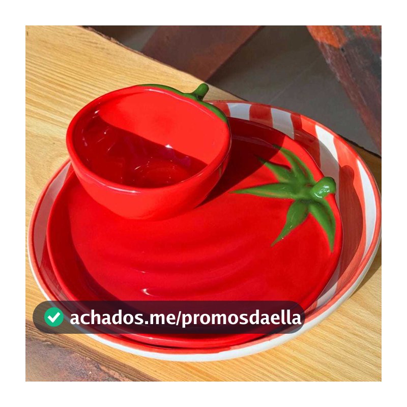 Prato e Bowl de Tomate em Cerâmica