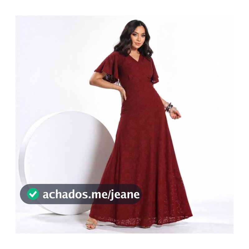 Vestido Longo Feminino em Laise Manga Curta Decote V Elegante Para Eventos