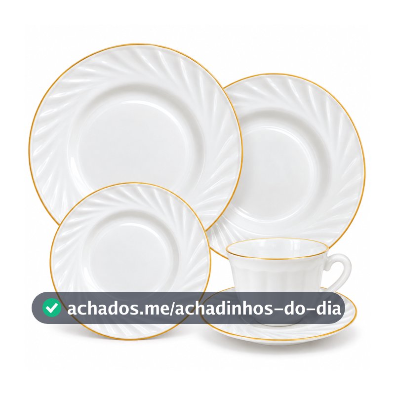Jogo Aparelho de jantar 20 peças com xicaras de vidro opline com bordas douradas premium