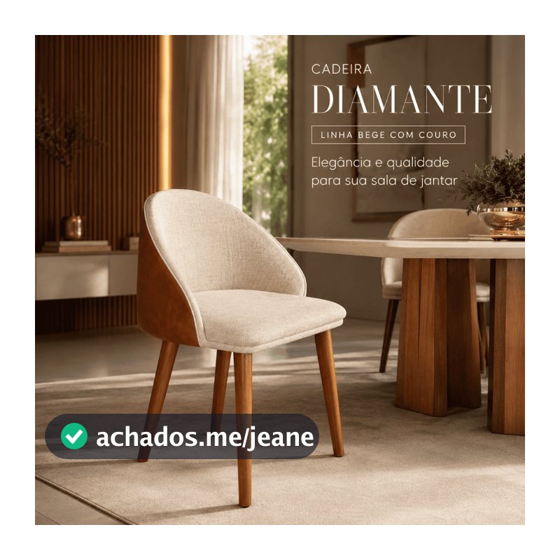 Kit 2 Cadeira Diamante Linho C/ Couro Pés Madeira Sala Jantar