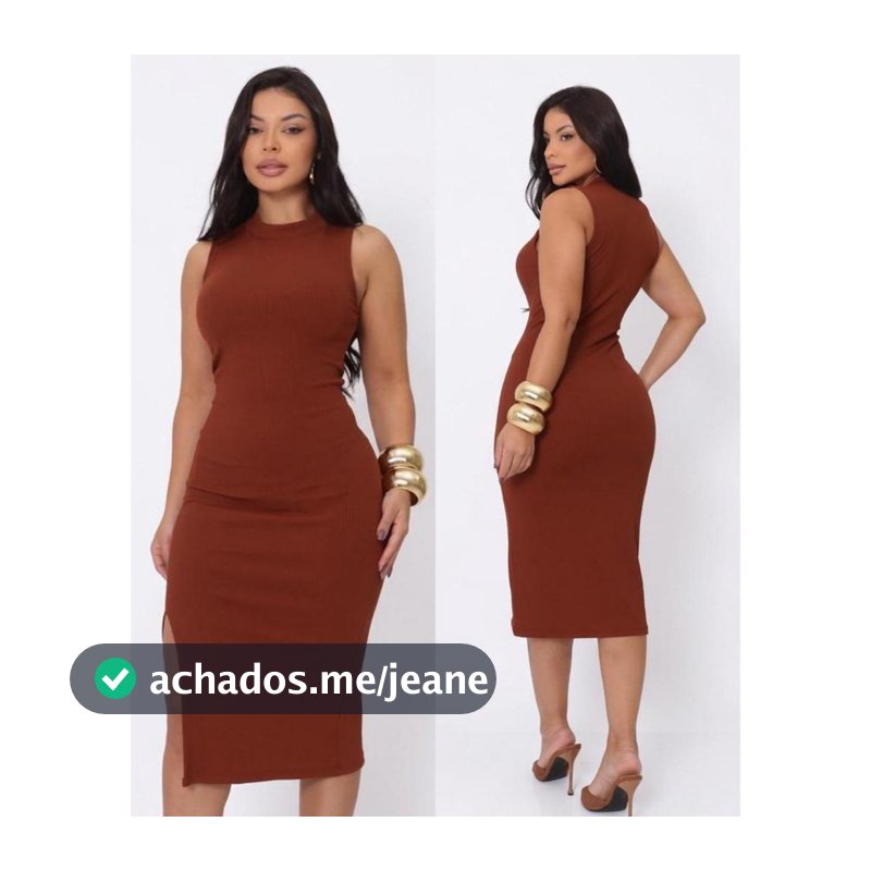 Vestido Feminino Tubinho Midi Justo Com Fenda Lateral Malha Canelada Gola Alta Casual Festa Elegancia