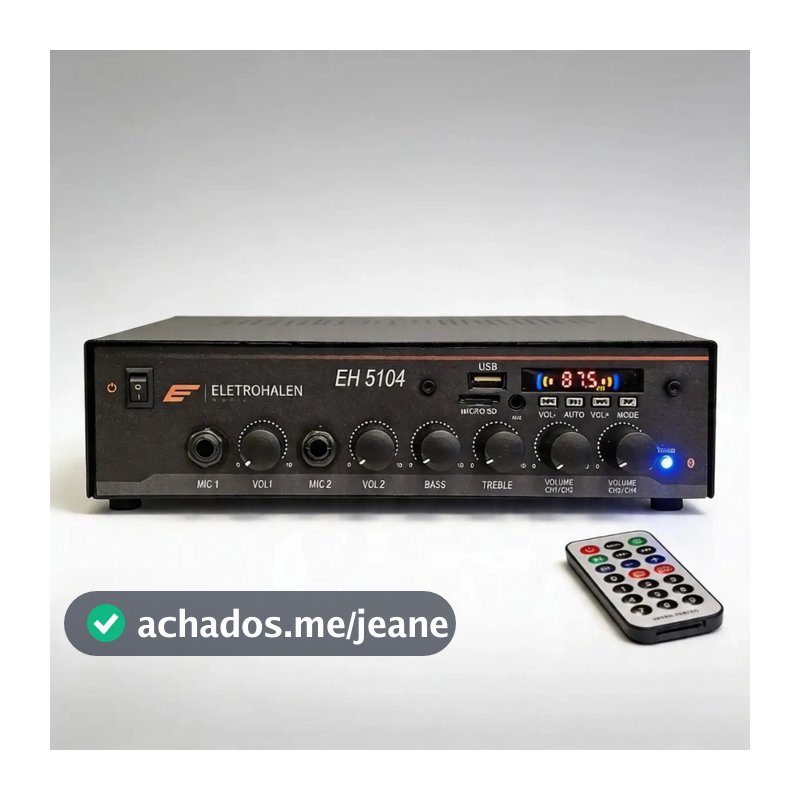 Receiver Amplificador Som Ambiente EH 5104 4 Canais 120W RMS Bluetooth FM USB RCA 2 P10 Bivolt