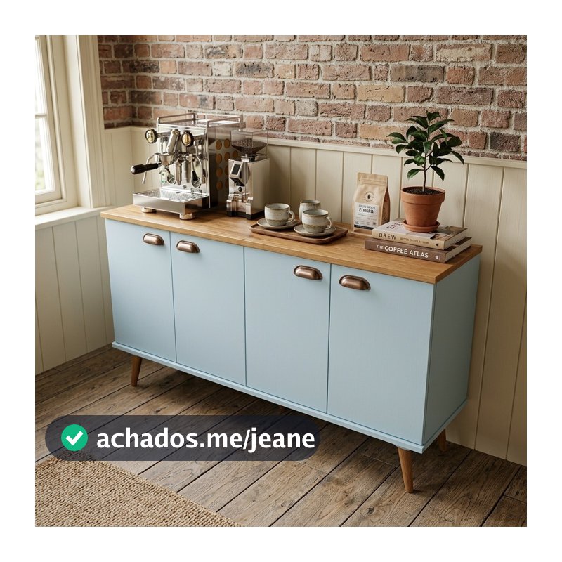 QUEIMA DE ESTOQUE - Balcão Buffet Estilo Retrô com 4 Portas e Prateleira Multiuso para Sala