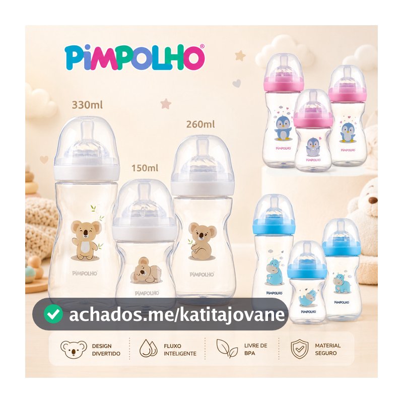 kit Mamadeira Infantil Pimpolho Anticólica livre BPA – Silicone Macio - 150ml/260ml/330ml