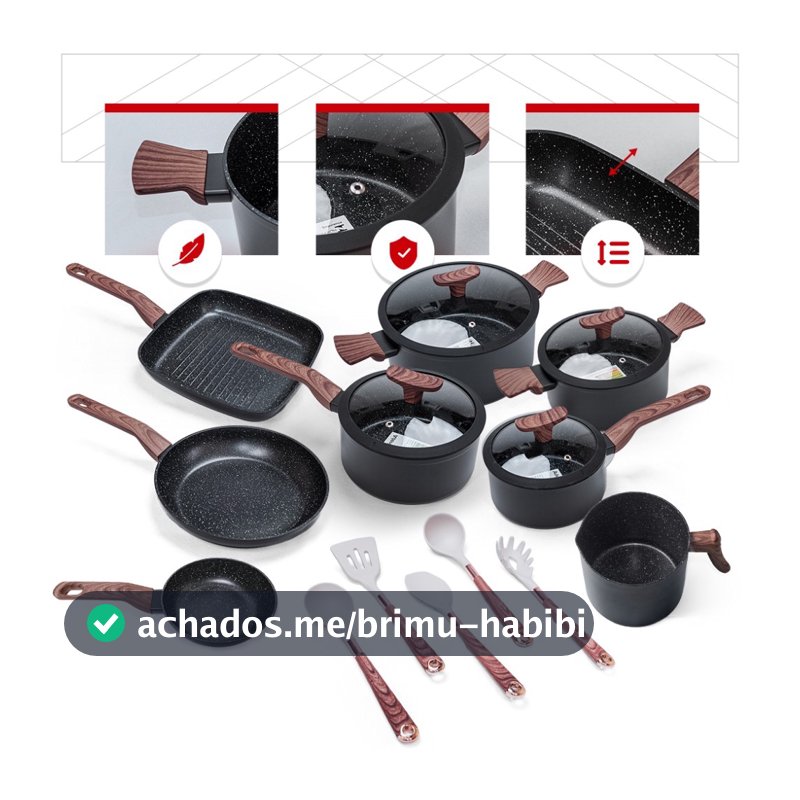 Jogo de Panelas Premium com Revestimento em Mármore Antiaderente 13 Peças Preto Yikasa
