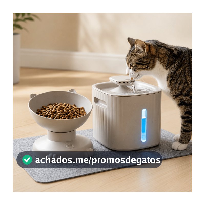 Fonte de Água Automática para Gatos com Filtro e Comedouro USB Elegante com Led Acoplado