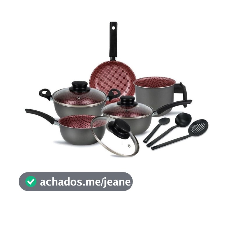 Conjunto Kit Jogo de Panelas Antiaderente 8 Peças Elegan Prime Tampa Vidro Saida Vapor Cor Chumbo