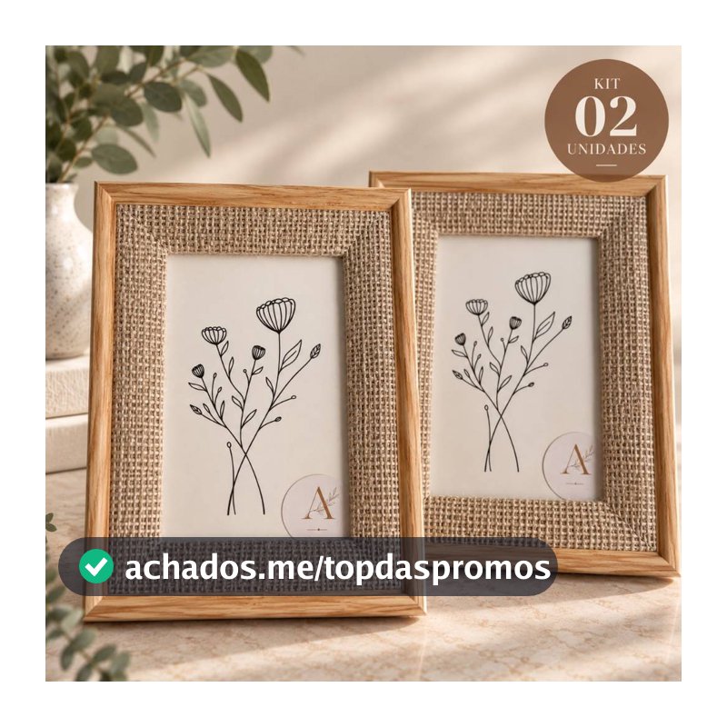 kit 02 Unidades Porta Retratos 10x15 cm Estilo Rustico MDF Juta Natural Moldura