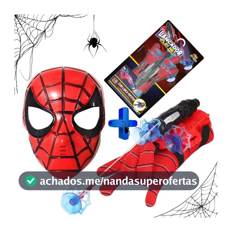 Mascara Homem Aranha + Luva Homem Aranha Lança Teia Spider Man Brinquedo Presente