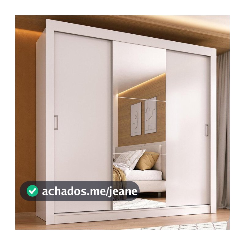 Guarda-Roupa Casal Multimóveis Barcelona 3 Portas de Correr com Espelho CR35402
