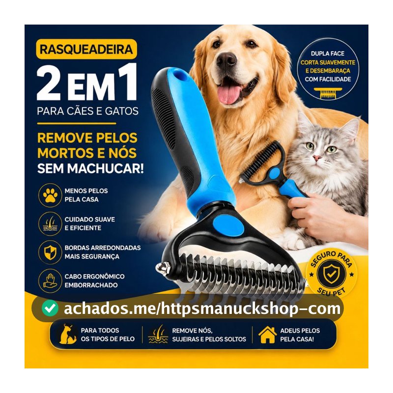 Rasqueadeira 2 em 1 Para Cães e Gatos | Remove Pelos Mortos e Desembola com Conforto - BARUCH