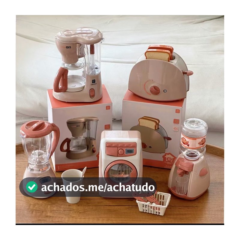 Pequenos eletrodomésticos simulados com som e luz para brincadeiras de faz de conta: máquina de lavar, torradeira, máqui