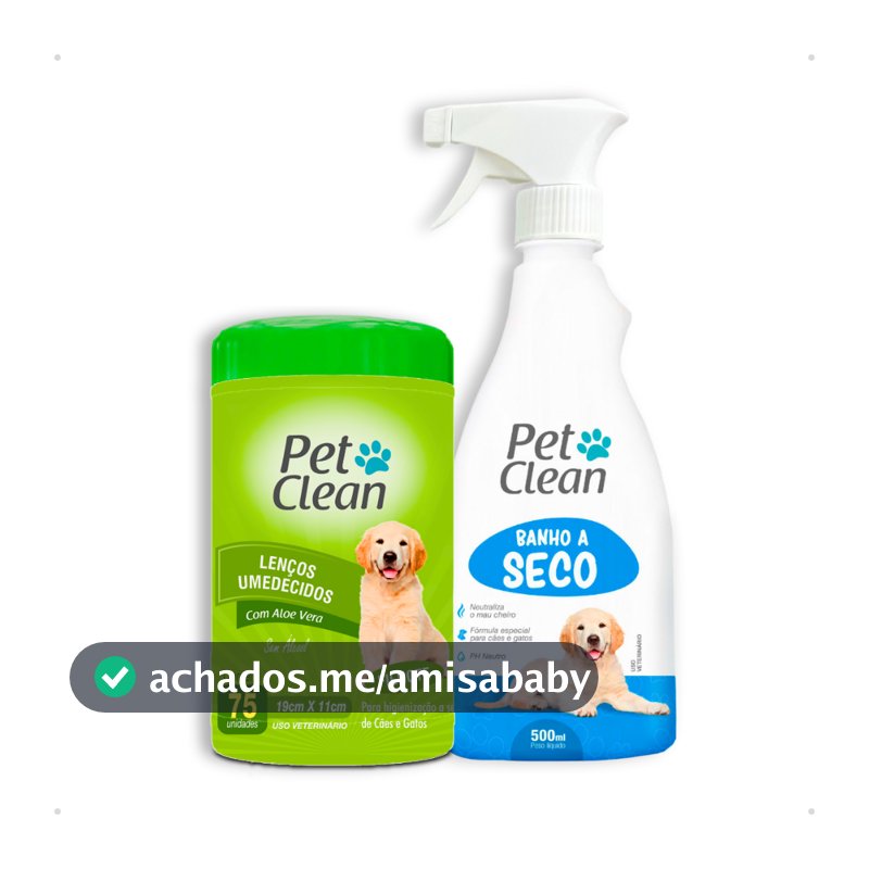 Kit Banho a Seco Sem Enxágue + Lenço Umedecido para Cachorro e Gato Pet Clean