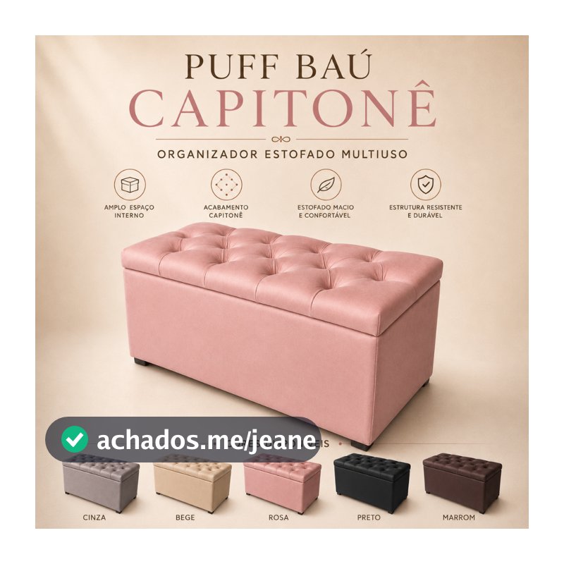PUFF BAÚ ESTOFADO 90CM CAPITONÊ PÉ DE CAMA ORGANIZADOR SUEDE QUARTO SALA CLOSET DECORAÇÃO RESISTENTE