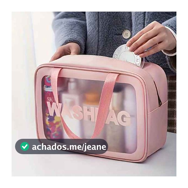 Bolsa de Maquiagem Transparente ROSA à Prova d'Água de Grande Capacidade com Alça de Ombro - Organizador de Viagem
