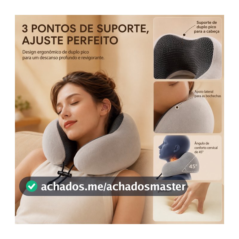 Almofada U Cervical Espuma de Memória Ergonômica Suporte 3 Pontos Para Viagem Avião Carro Descanso