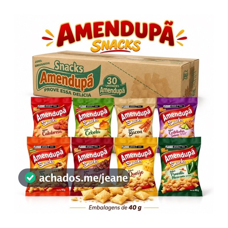 Salgadinho Amendupã 40g Caixa Com 20 unidades I Snack Ideal Aperitivo I Ideal Para Revenda e Atacado