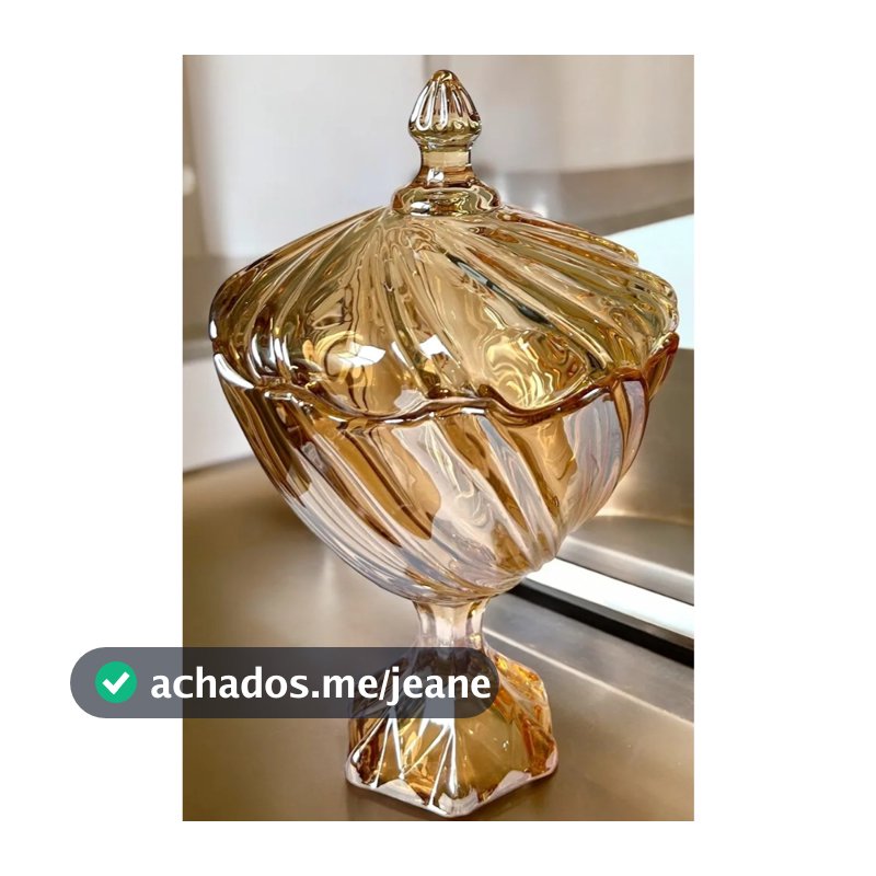 Bomboniere Baleiro Potiche com Tampa Dourado Âmbar Metalizado 23cm - Pote Decorativo Doces