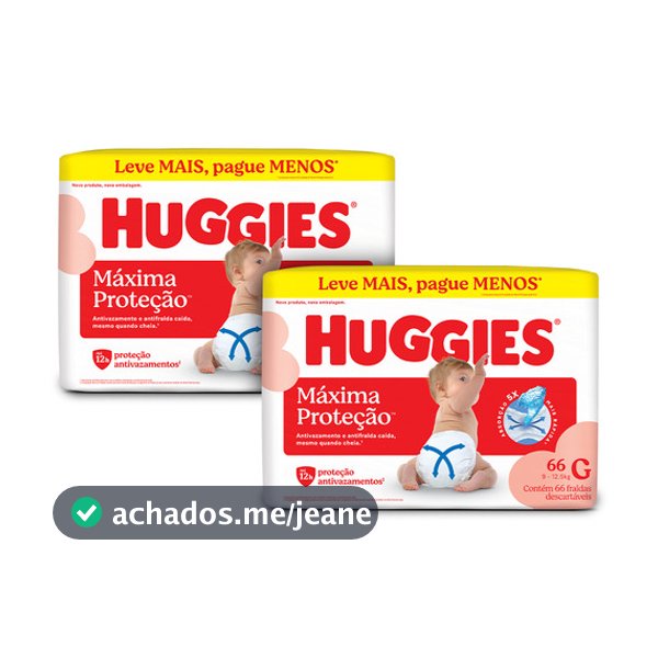 Kit 2 - Huggies Fralda Descartável Máxima Proteção G - 66 Un