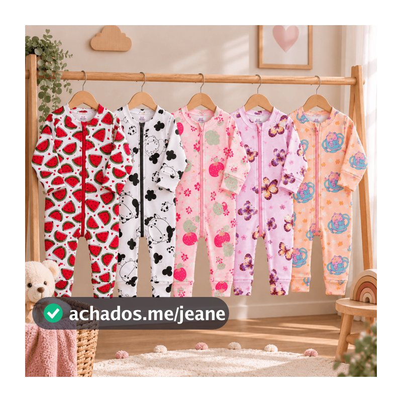 Kit 4 Macacão de Bebê Roupa Menina Estampado Ziper Animado Estampado Algodão Verão Maternidade