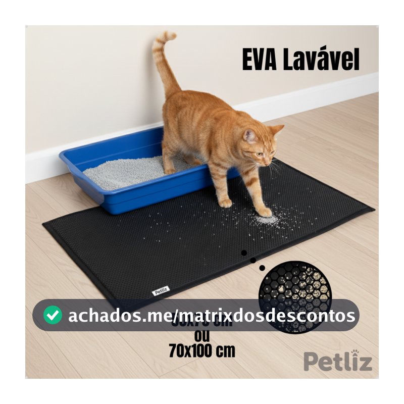Tapete Higiênico para Caixa de Areia de Gatos Anti Sujeira Coletor De Areia EVA 70x100 cm - Petliz