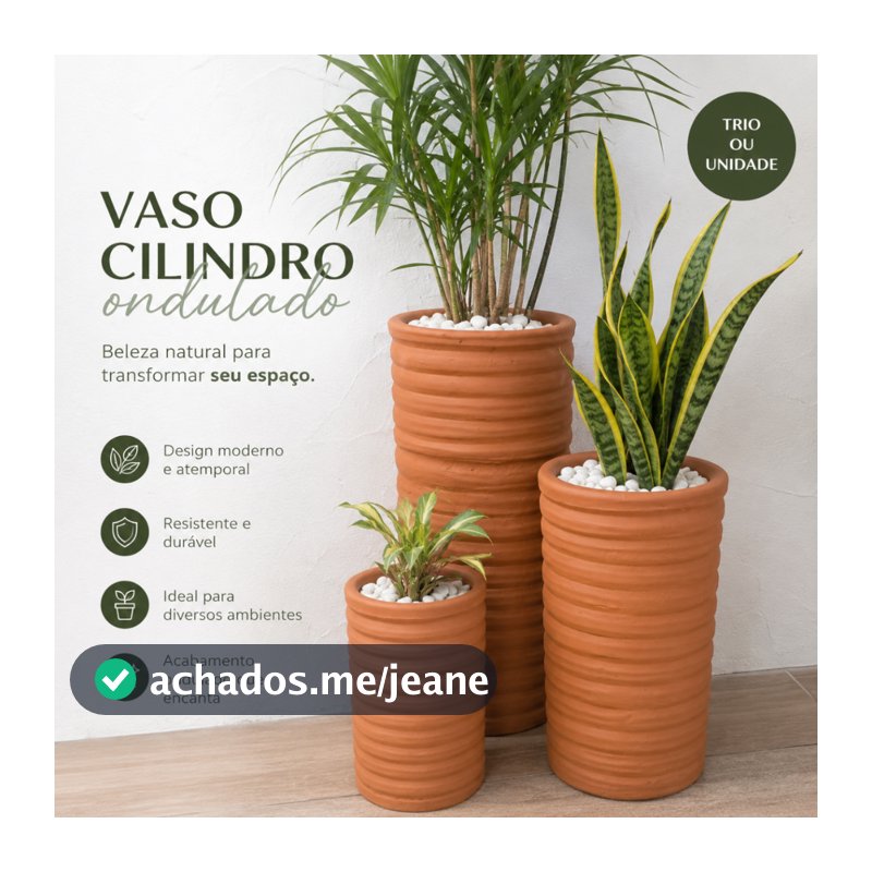 Vaso Cilindro Ondulado de Cerâmica Terracota Decorativo Rústico, para plantas  P, M, G