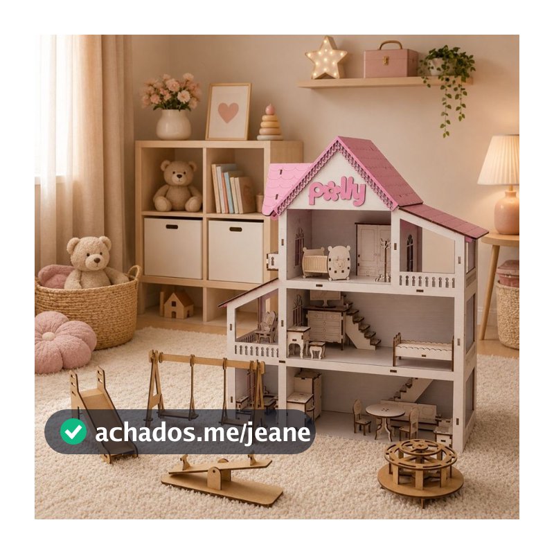 Casa de Boneca com Moveis e Parquinho Miniatura Casinha Brinquedo Kids Infantil mdf acabamento