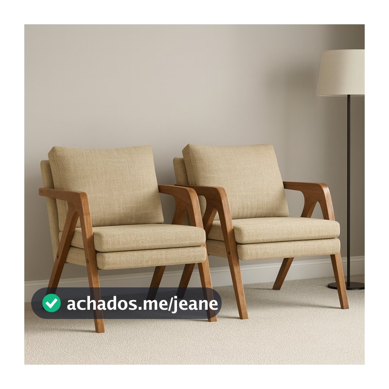 Kit 2 Poltronas Mona Linho Estofada Decorativa Luxo Pés De Madeira Maciça Sala Estar Recepção - AV