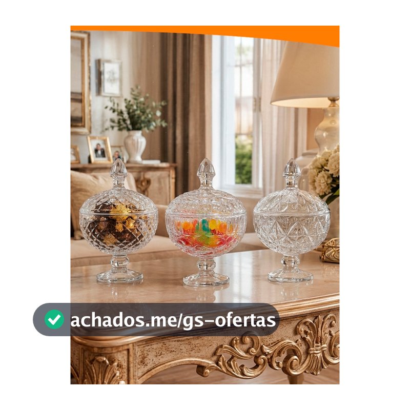 Bombonieres de Vidro com Tampa e Pé Porta Doces Balas Bombons Decorativa 3 Modelos