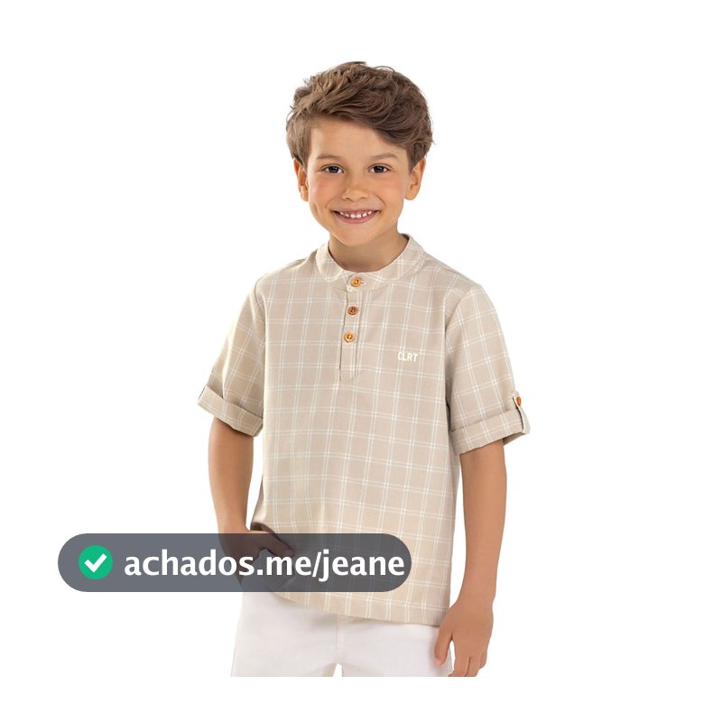 Camisa Infantil Menino Gola Padre Xadrez Colorittá Marrom