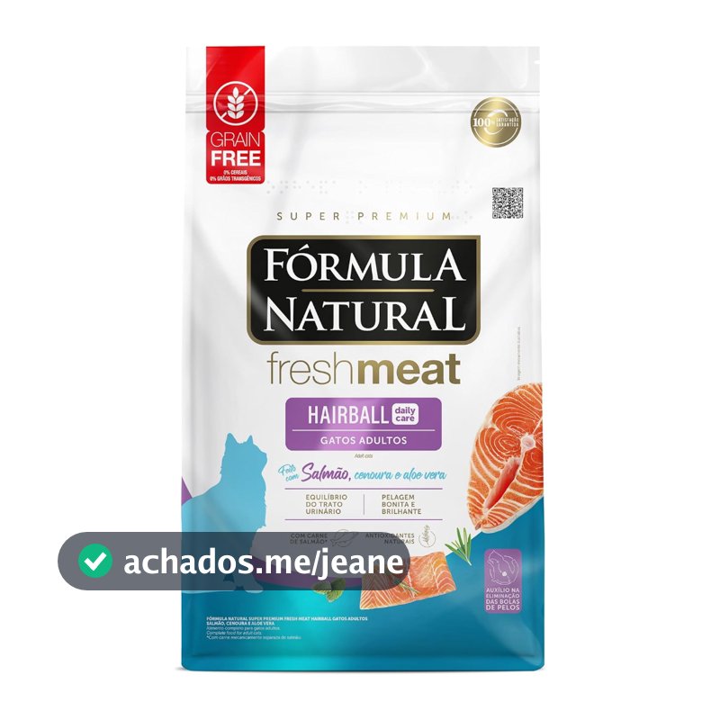 Fórmula Natural Fresh Meat Ração Seca Hairball Para Gatos Adultos Sabor Salmão 7Kg