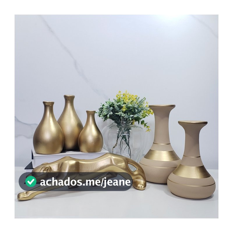Conjunto Enfeite 6 Peças Kit Cerâmica Vasos Sala Completo Decorativas Trio Rack Centro Mesa Cozinha