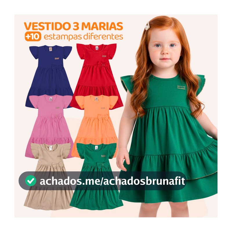 Kit 3 Vestido Bebe Menina Verão Três Marias 100% Algodão Com Laço - Kit Sortido