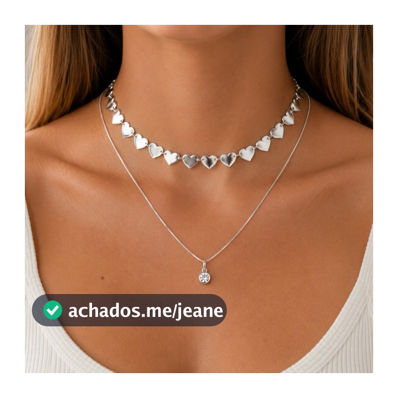 colar corrente feminina Ponto de Luz prata 925 + Gargatilha Choker de Coração prata 925
