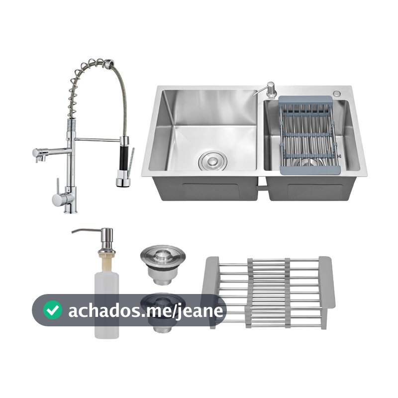Kit Cuba Cozinha Dupla Quadrada C/ Torneira Gourmet Extensor