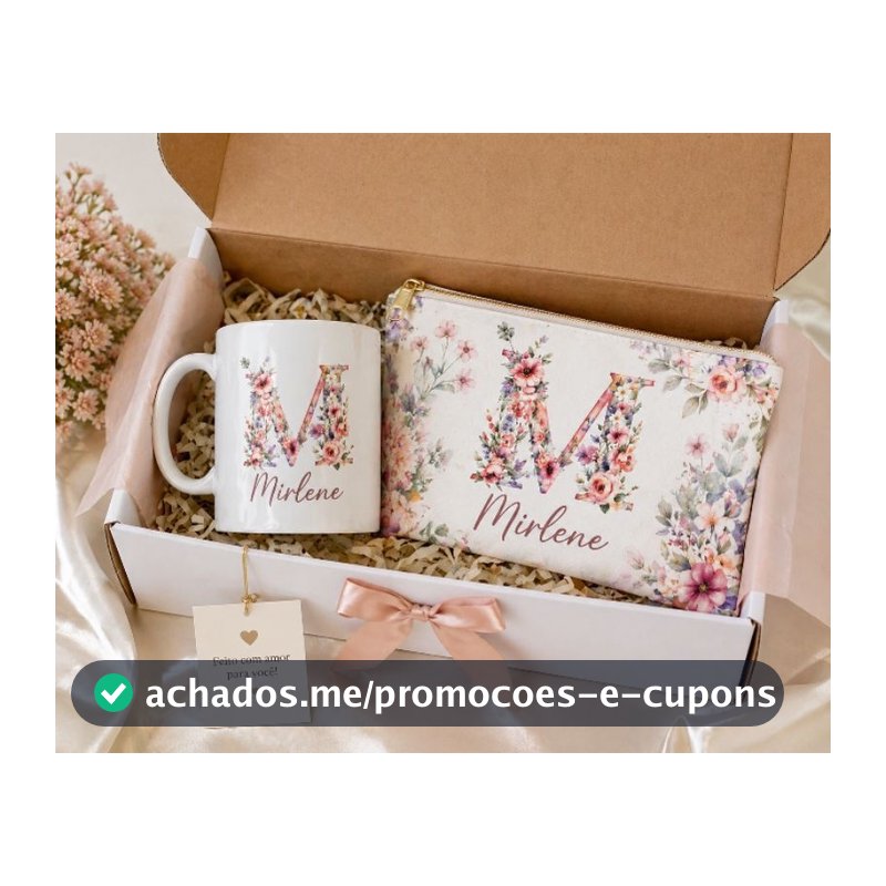 Kit Floral Personalizado com Nome –Caneca + Necessaire Feminina com Inicial + Nome | Presente Delicado