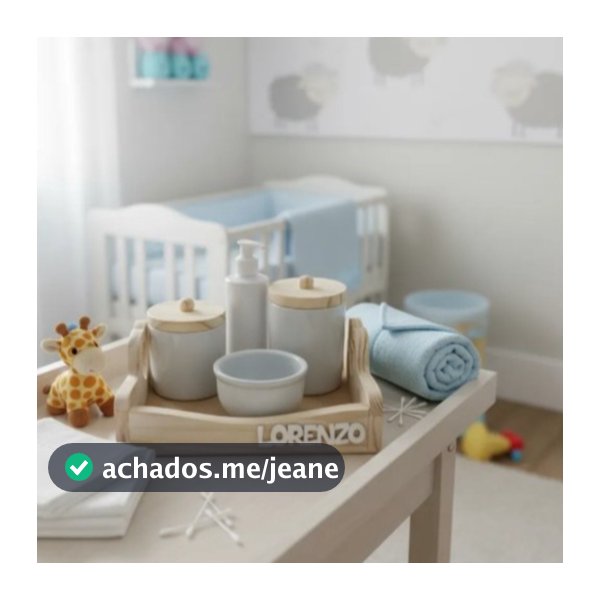 Kit Higiene Bebê Nome Personalizado Pote Bandeja Madeira