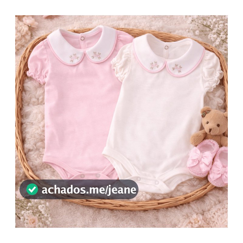 Kit 2 Bodys Menina Verão Manga Curta so RN ao G 100% Algodão