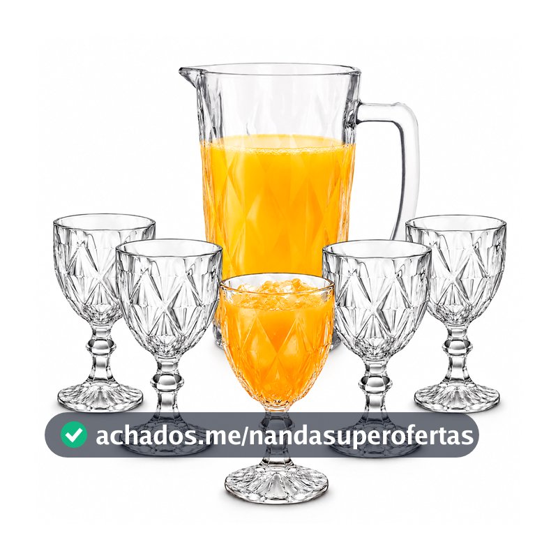 Jogo De Jarra 1100ml Diamond + 4 ou 6 Taças 340ml Diamond Suco Agua Transparente Luxo