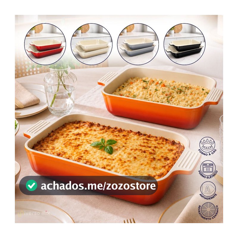 Travessa Assadeira Cerâmica Antiaderente Retangular 25cm e 29cm