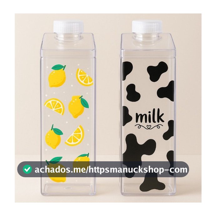 Kit Garrafa Acrílica Transparente Portátil Caixa de Leite Milk e Suco Decorativa Geladeira 500ML