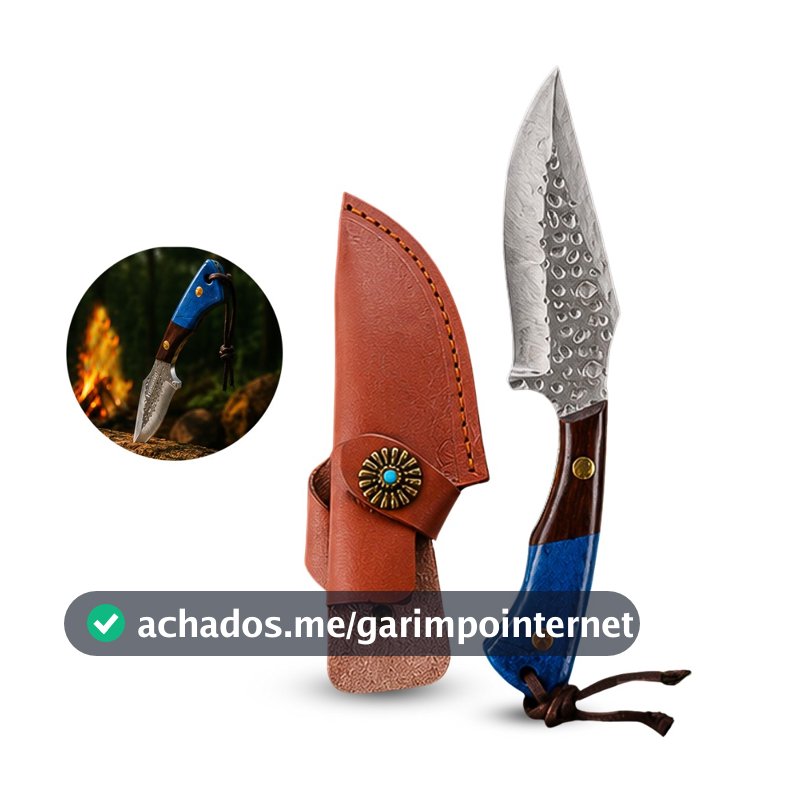 Faca De Caça e Cozinha 21cm Aço Forjado Profissional Com Bainha Cabo Ergonômico Churrasco Açougue