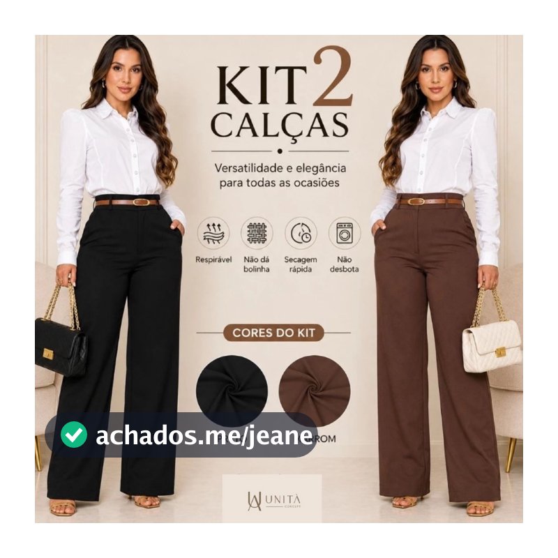 Kit Calças Femininas Alfaiataria Reta Cintura Alta Com Bolso Premium
