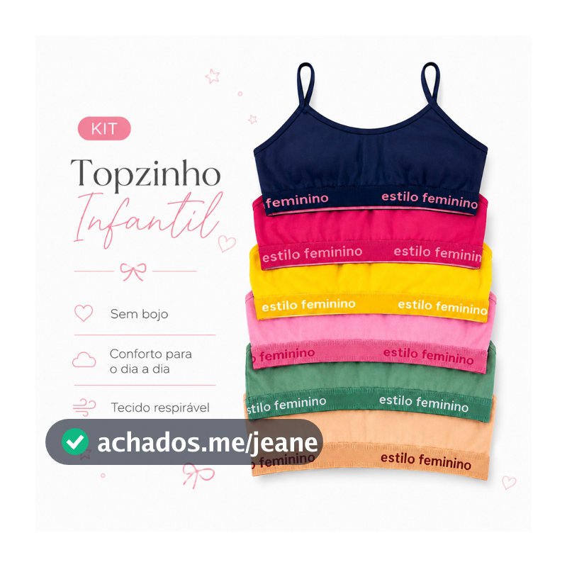Kit Top Infantil Menina Algodão Sem Bojo 2 3 ou 4 Unidades Sutiã Juvenil com Elastano