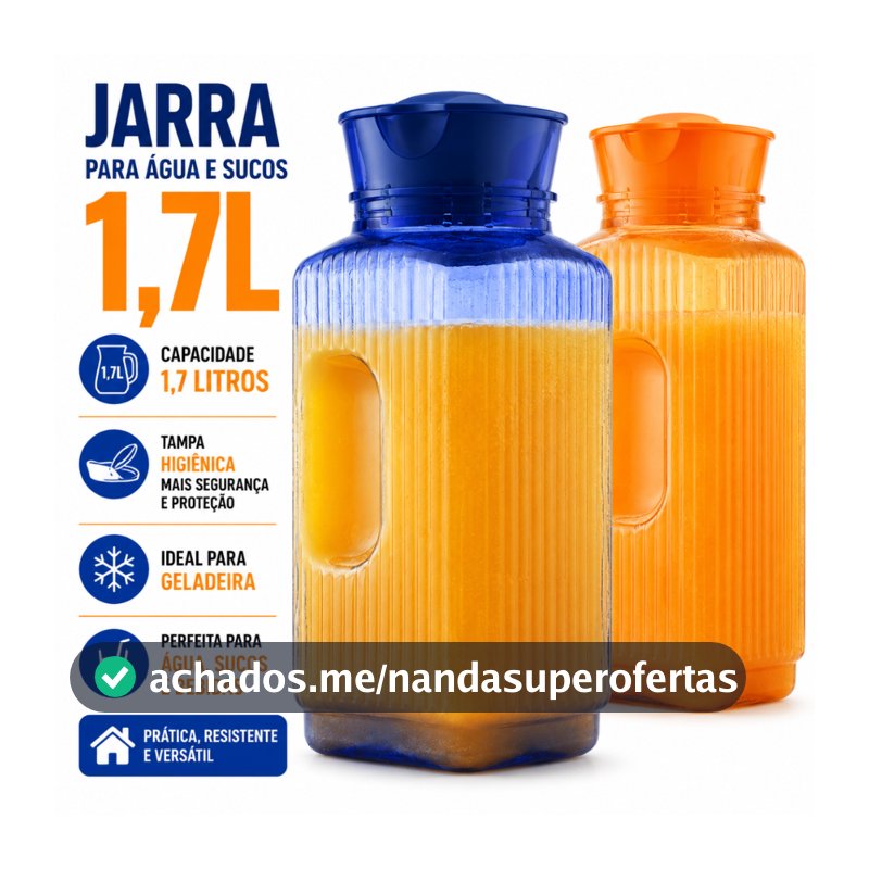 Kit 2 Garrafa de Água Suco para Geladeira Tampa com Trava Higiênica 1700ml - Cores