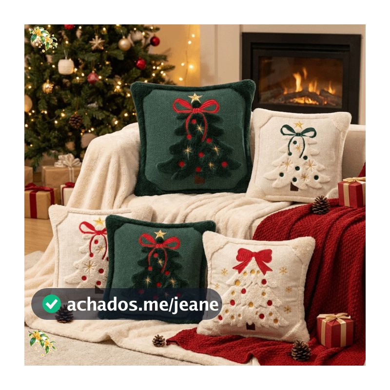 Fronha De Natal , Textura Macia Design De Árvore Capa De Almofada Laço Bordado E Estrela