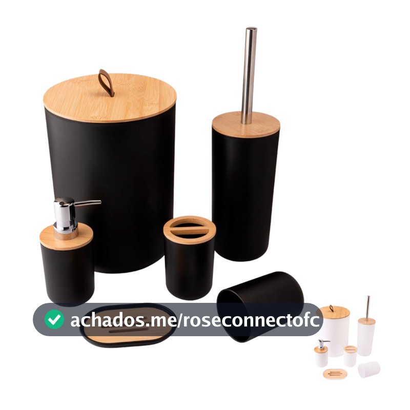 Kit Banheiro Bambu 6 peças Luxo Conjunto Lavabo Saboneteira Lixeira para Banheiro e Acessorios